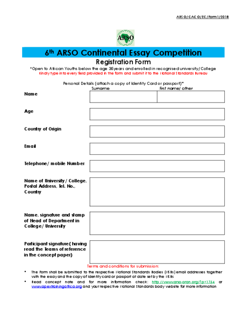Register to participate in the 6th Continental Essay Competition